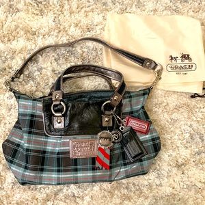 NWOT Coach Poppy Blue and Red Tartan Shoulder/handbag